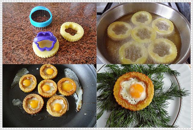 kahvaltılar için patates yuvasında yumurta